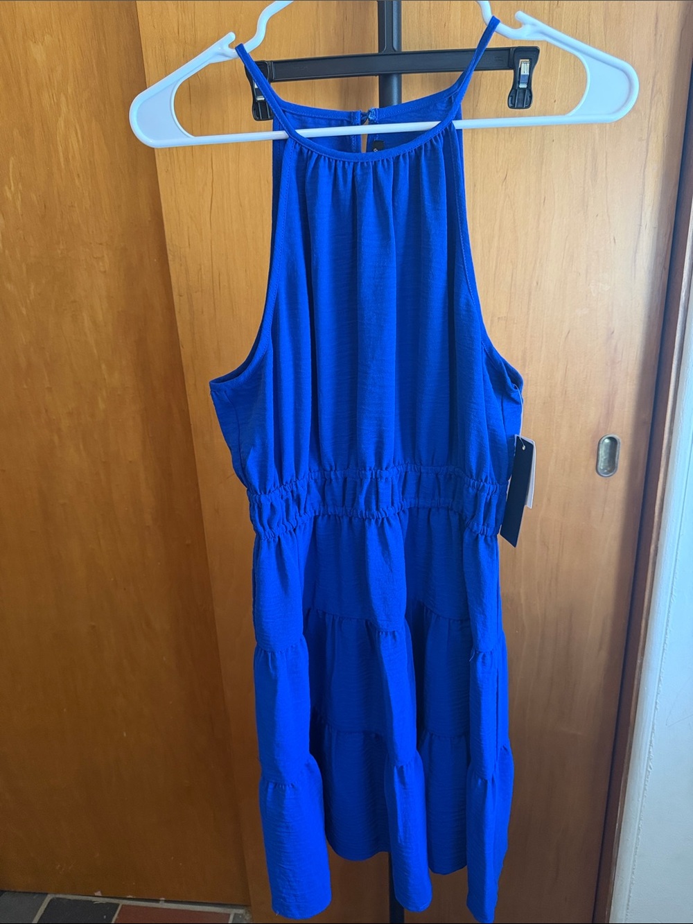 City Triangles Royal Blue Halter Tiered Midi Dress